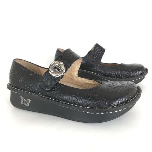 Alegria Paloma Floral Rose Embossed Mary Jane Shoes Black Leather Women’s Size 7 - Picture 4 of 13